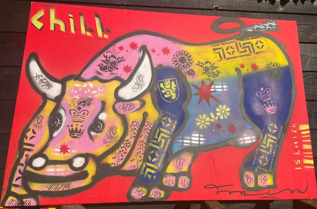 Schilderij Stier, Antiek en Kunst, Kunst | Schilderijen | Abstract, Ophalen