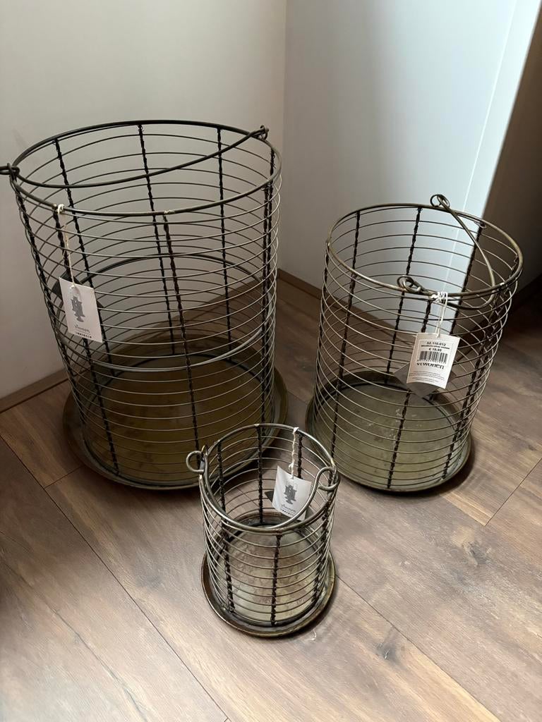 Set van 3 metalen windlichten, Ophalen, Gebruikt, 25 tot 50 cm, Grijs