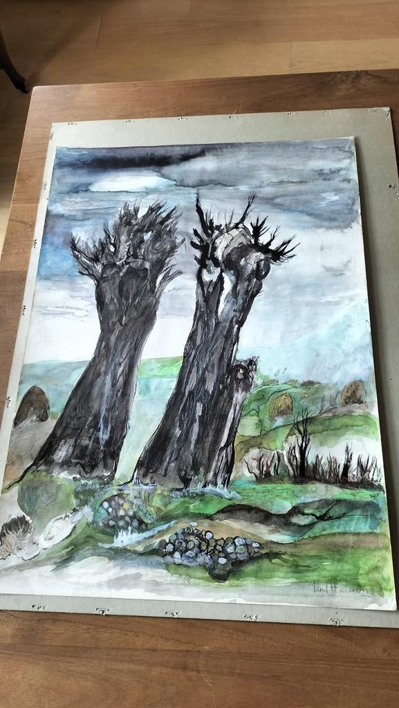 Schilderij Paul Haimon - Landschap met knotwilgen (42x59 cm), Antiek en Kunst, Ophalen of Verzenden