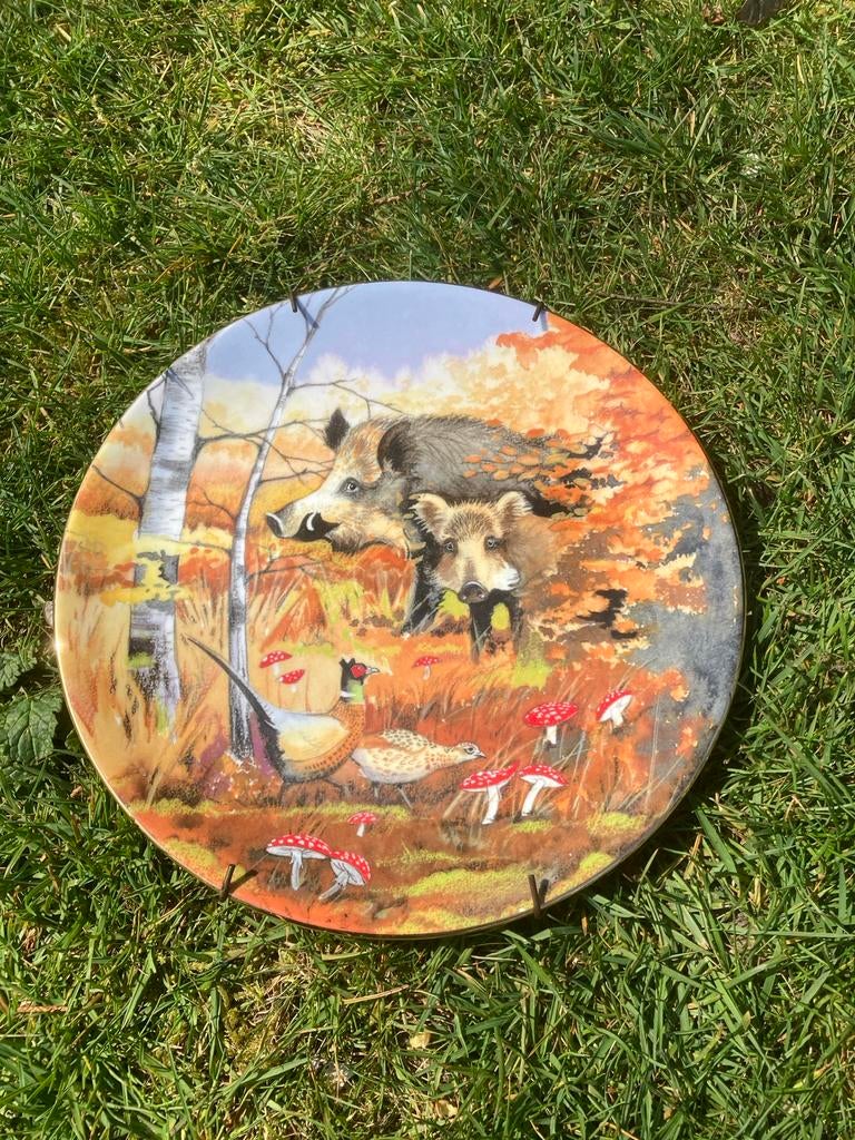 Decoratieve wandbord "Herfst" - Wilde zwijnen & fazant, Ophalen of Verzenden