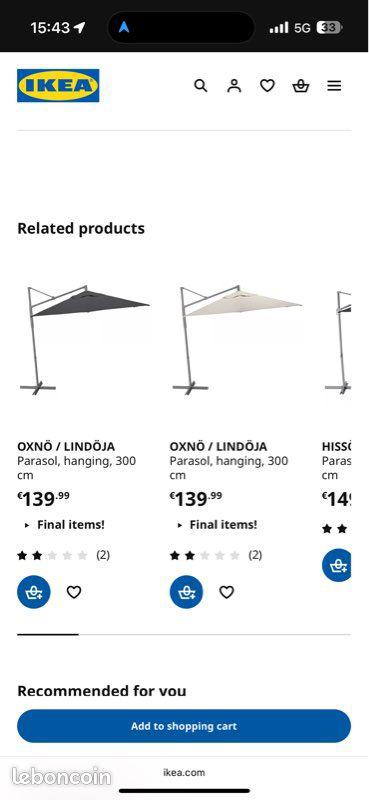 Oxno zweefparasol nieuw, Ophalen, Verstelbaar, Nieuw, Zweefparasol