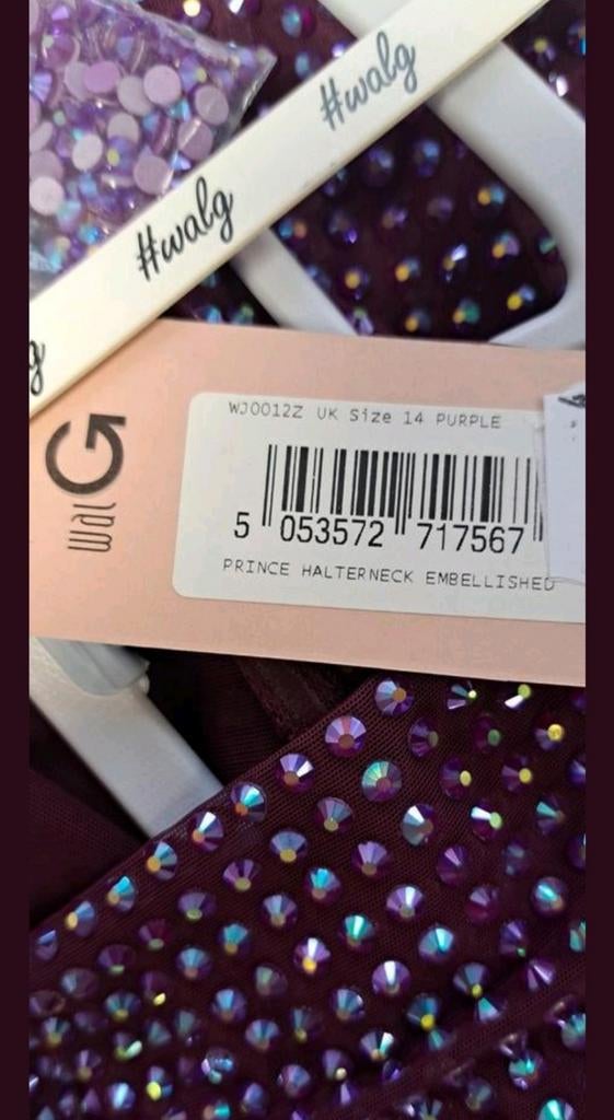 Nieuwe WAL G. cocktailjurk maat 42/44 (L) paars met steentje, WAL G., WAL G., Paars, Maat 42/44 (L)