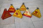 Zeldzame collectie 6 olie blik driehoekig shell 1930, Verzamelen, Ophalen of Verzenden, Gebruikt, Reclamebord
