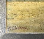 1137. Olieverfschilderij met rustende trekpaarden, Ophalen of Verzenden