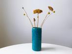 Vintage XL Pieter Groeneveldt cilinder vaas turquoise 28 cm, Huis en Inrichting, Gebruikt, Blauw, Aardewerk of Porselein, Ophalen of Verzenden