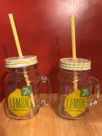 7up Mason Glazen met Rietjes - Set van 2, Ophalen of Verzenden, Zo goed als nieuw