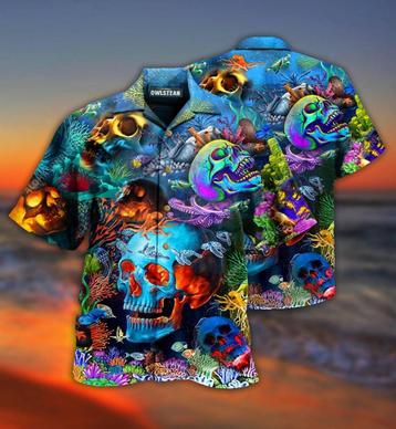 Doodskop overhemd (heren shirt skull hawaii zomer vissen) beschikbaar voor biedingen