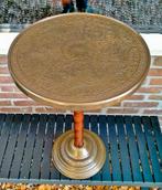 Antieke Tafel / Bijzettafel / Plantentafel - Koper & Hout, Antiek, Minder dan 55 cm, Rond, Ophalen of Verzenden