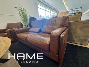 Vintage leren 2-zitsbank + fauteuil  beschikbaar voor biedingen