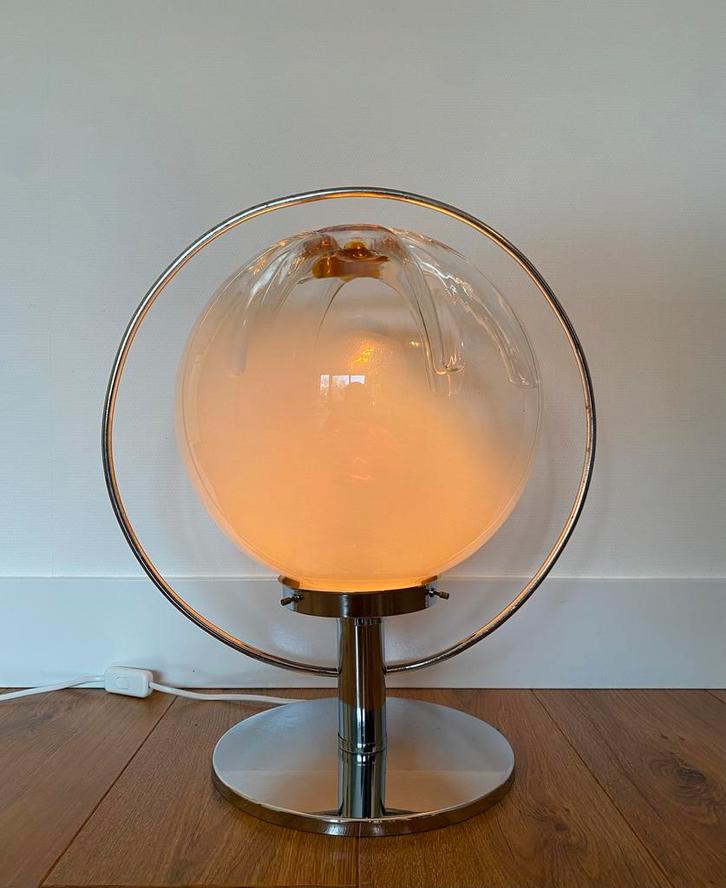 Tafellamp Mazzega 70’s. Hoogte 50 cm., Huis en Inrichting, Lampen | Tafellampen, Gebruikt, Minder dan 50 cm, Glas, Metaal, Ophalen of Verzenden
