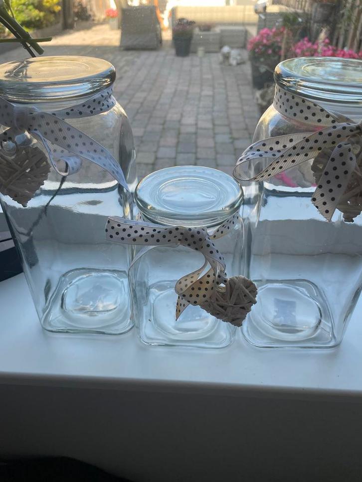 Voorraadpotten set - 3 stuks, Huis en Inrichting, Woonaccessoires | Schalen en Manden, Gebruikt, Schaal, Vierkant, Glas, Ophalen of Verzenden