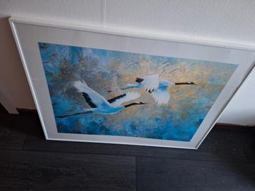 Schilderij met kraanvogels te koop met handtekening.  beschikbaar voor biedingen