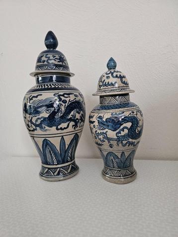 Antiek, Japanse dekselvazen, keramiek, craquelé, draken beschikbaar voor biedingen