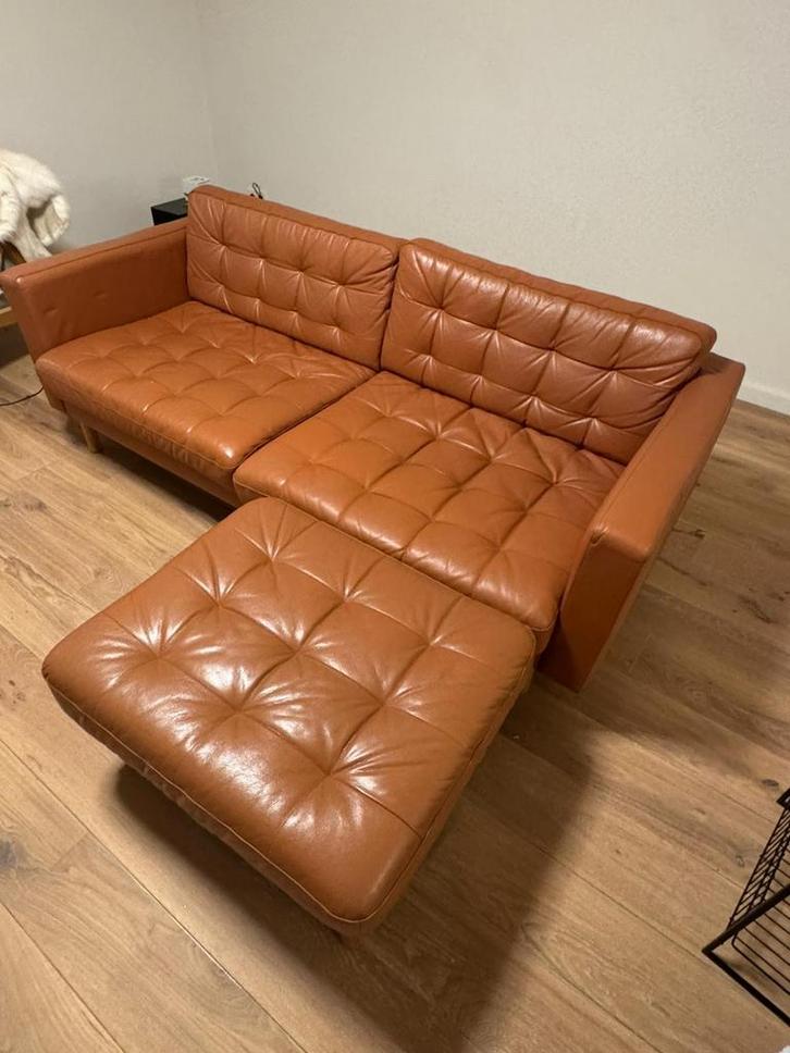 IKEA Landskrona leren bank (Leer), Huis en Inrichting, Banken | Sofa's en Chaises Longues, Zo goed als nieuw, Driepersoons, 200 tot 250 cm