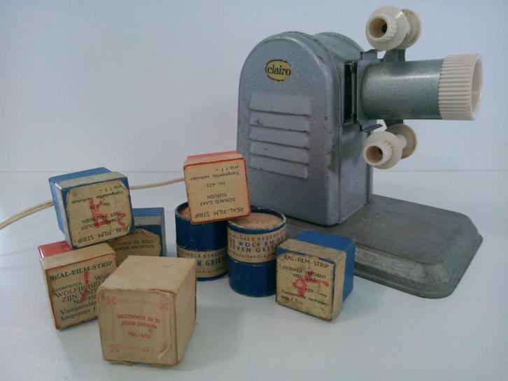 Clairo filmstrip projector jaren 50 incl. diverse filmstrips, Verzamelen, Disney, Gebruikt, Overige typen, Overige figuren, Ophalen of Verzenden