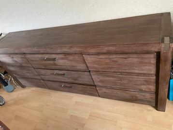 Donkerbruin houten dressoir/ladekast - 200cm beschikbaar voor biedingen