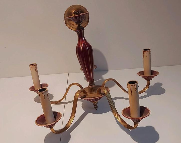 Vintage Bordeaux Kroonluchter - Verguld Messing, Huis en Inrichting, Lampen | Kroonluchters, Gebruikt, Metaal, Overige materialen