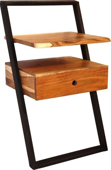 Nachtkastje met speels uiterlijk zwart / staal en hout    beschikbaar voor biedingen