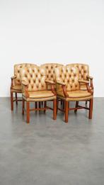 Set van 5 luxe rundleren chesterfield eetkamerstoelen, Huis en Inrichting, Ophalen, Gebruikt, Bruin, .