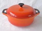 Gietijzeren Braadpan / Stoofpan, oranje emaille, Retro 1970s, Ophalen of Verzenden, Zo goed als nieuw, Koekenpan of Braadpan, Gietijzer