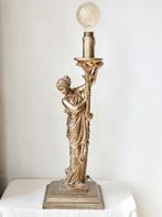 Vintage houten, handgemaakte lamp van een dragende vrouw, Antiek en Kunst, Antiek | Lampen, Ophalen of Verzenden