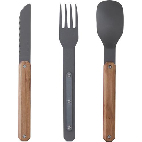 AKINOD STRAIGHT CUTLERY TITANIUM OLIVE WOOD bestekset, Caravans en Kamperen, Kampeeraccessoires, Nieuw, Ophalen of Verzenden