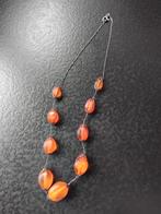 Antiek barnsteen zilver collier uit Rusland, Ophalen of Verzenden, Zilver, Ketting, Met edelsteen