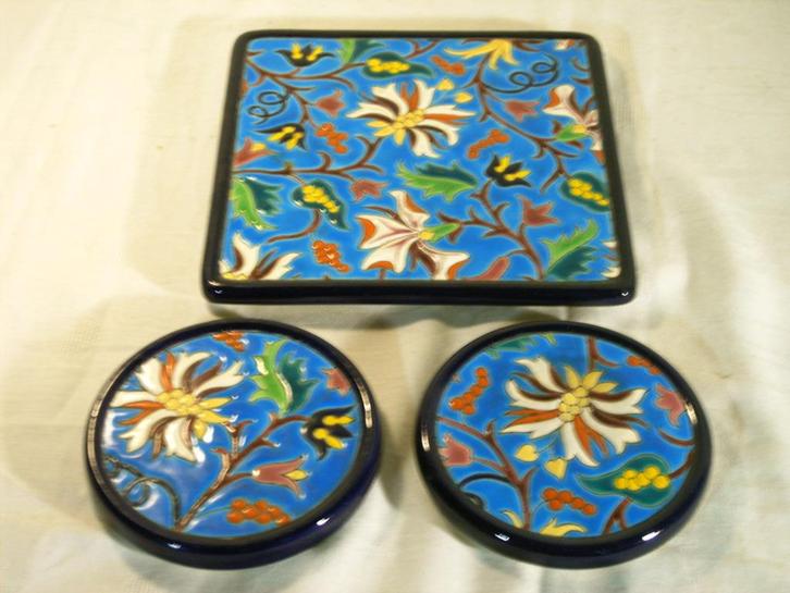 Onderzetters van Emaux de Longwy, Antiek en Kunst, Curiosa en Brocante, Ophalen of Verzenden