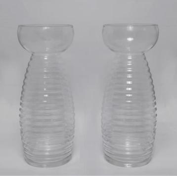 twee glazen ribbelvazen - bloembollenvazen beschikbaar voor biedingen