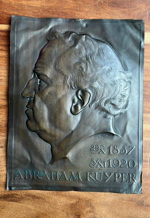 Gedenkplaquette Abraham Kuyper (1921), Antiek en Kunst, Antiek | Koper en Brons, Koper, Ophalen of Verzenden