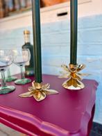 Messing kandelaar kandelaars lotusbloem lotus vintage, Ophalen of Verzenden, Koper of Brons