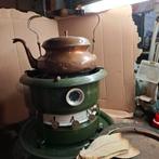 Ant. "Haller"Emaille  Petroleumstel+Orginele Koperen Ketel, Verzenden