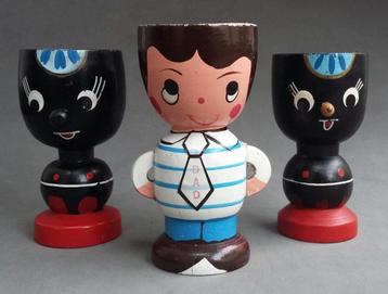 Jaren 60-70 Houten Hand Beschilderde Eierdop Ei Doppen Dop  beschikbaar voor biedingen