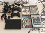 PS2 Slim Console met veel Games - Complete Set!, Spelcomputers en Games, Spelcomputers | Sony PlayStation 2, Gebruikt, Zwart, Met games
