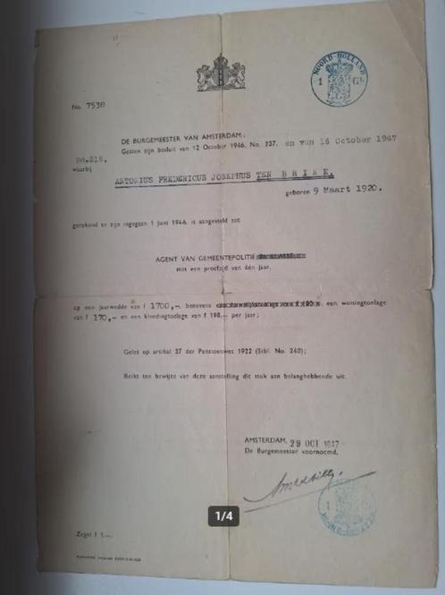 1947 Politie Aanstelling Amsterdam (Arnold Jan d'Ailly), Verzamelen, Militaria | Algemeen, Nederland, Verzenden