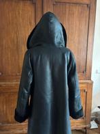 Lange zwarte leren dames jas met capuchon, Ophalen, Zwart, Maat 42/44 (L), Zo goed als nieuw