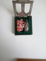 Antiek groen glas reis zak icoon met Heilige en Rozenkrans P, Verzenden