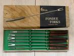 Vintage Fonduevorken Set - Retro Houten Handvatten - RVS, Ophalen of Verzenden, Gebruikt, Waxinelicht, Fondue-accessoires