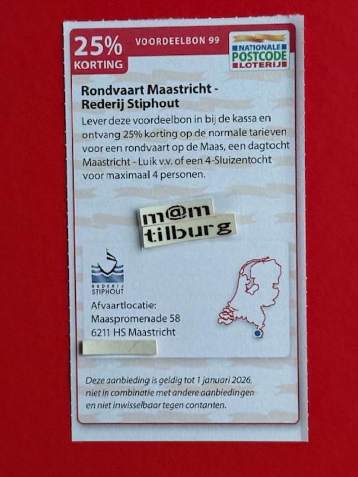 Voordeelbon 99 Rondvaart Maastricht - Rederij Stiphout, Tickets en Kaartjes, Kortingen en Cadeaubonnen, Drie personen of meer