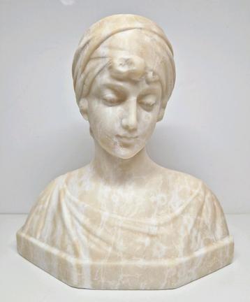 Guglielmo Pugi Art Nouveau albaster buste, Italië 1880-1915. beschikbaar voor biedingen