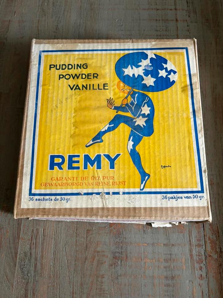 REMY oude verpakking / doos puddingpoeder - zonder inhoud, Verzamelen, Merken en Reclamevoorwerpen, Gebruikt, Verpakking, Ophalen of Verzenden