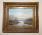 Schilderij waterlandschap, visser bootje, F.J. Goosen, 1943, Ophalen of Verzenden