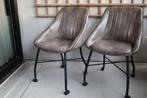 4 leren eetkamerstoelen met wieltjes, Huis en Inrichting, Stoelen, Ophalen, Gebruikt, Overige kleuren, Leer