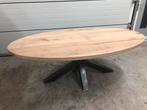 Mooie massief eiken ovale tafels met industriele poot, 100 tot 150 cm, Eikenhout, Ophalen of Verzenden, Vijf personen of meer