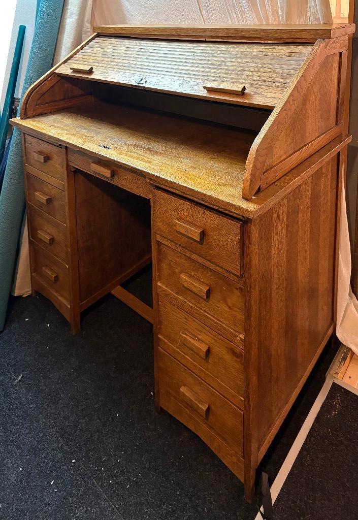 Houten Rolbureau Antiek, Huis en Inrichting, Bureaus, Gebruikt, Bureau, Ophalen