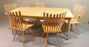 Vintage Deens design eettafel met 5 'Mikado' stoelen, Kvist