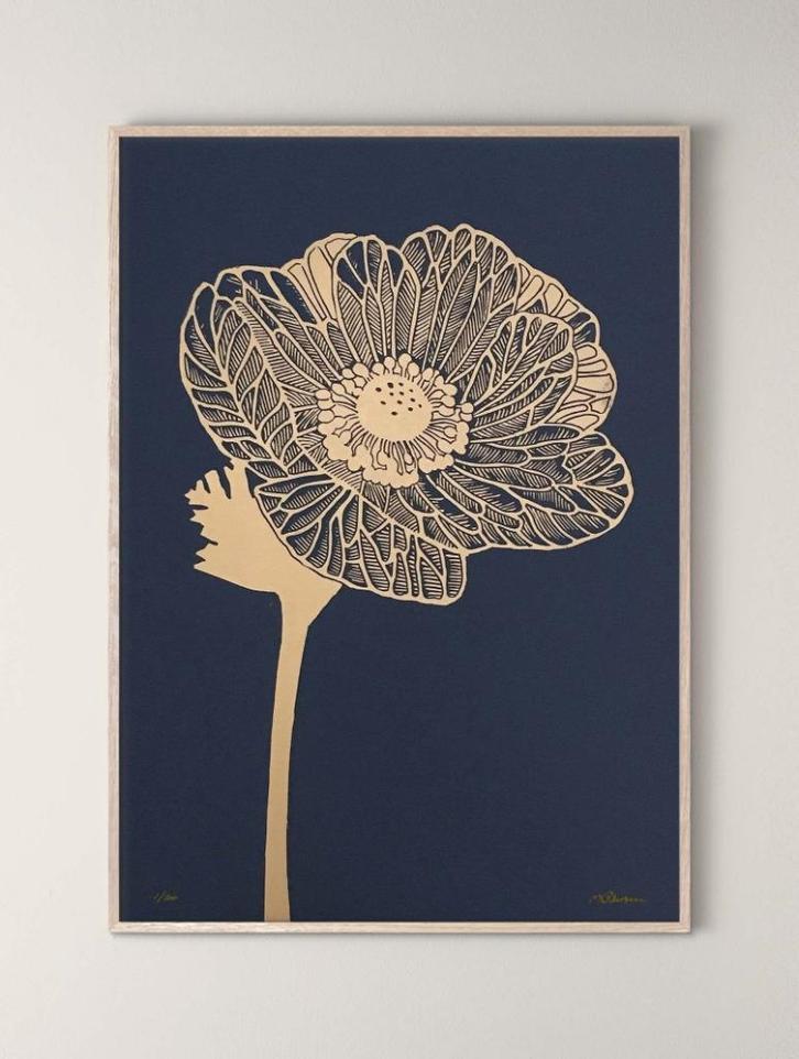 Lino Monika Petersen Anemone indigo gold, Huis en Inrichting, Woonaccessoires | Wanddecoraties, Zo goed als nieuw, Ophalen