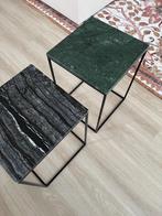Zwarte en groene natuurstenen bijzet tafels 50x35x35, Overige materialen, Minder dan 55 cm, Gebruikt, Vierkant