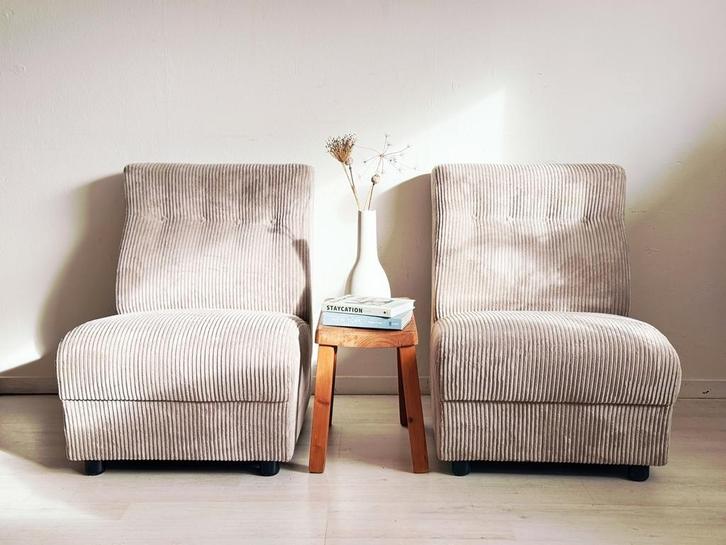 Vintage fauteuils /zitelementen tweezit jaren 70 rib, Huis en Inrichting, Fauteuils, Zo goed als nieuw, 50 tot 75 cm, 75 tot 100 cm