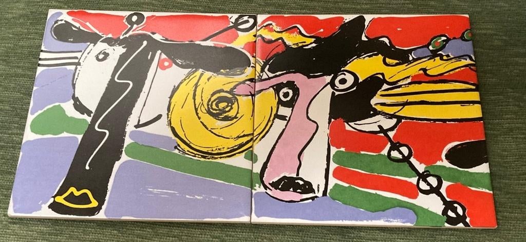 2 Tegels Peter Diem Koeien expressionistische stijl, Verzenden